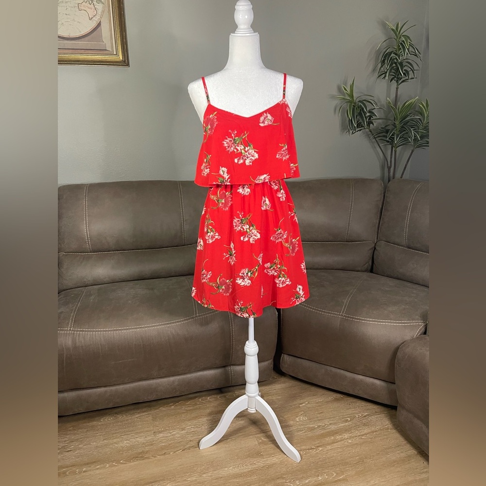 Oscar-St Red Floral Sleeveless Ruffle Dress Sz S Spring Summer Party Resort Date - Picture 3 of 16